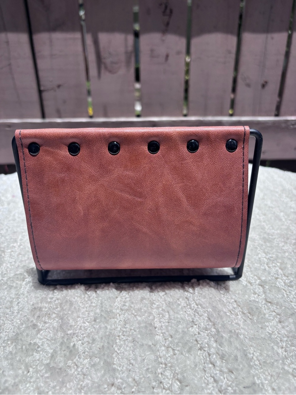 Rust Brown Leather Letter Holder with Black Metal Frame - Picture 4 of 6
